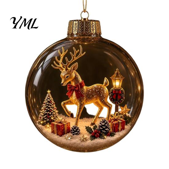 Hanging Christmas Garland Decorations Glowing Decorative Ball, Lighted Ornament with Festive Scene, LED Battery Operated Night Light Ornaments