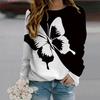 Осень-Осень женская мода с круглым вырезом и длинным рукавом футболка свободная одежда черная бабочка принт футболка для девочек уличная