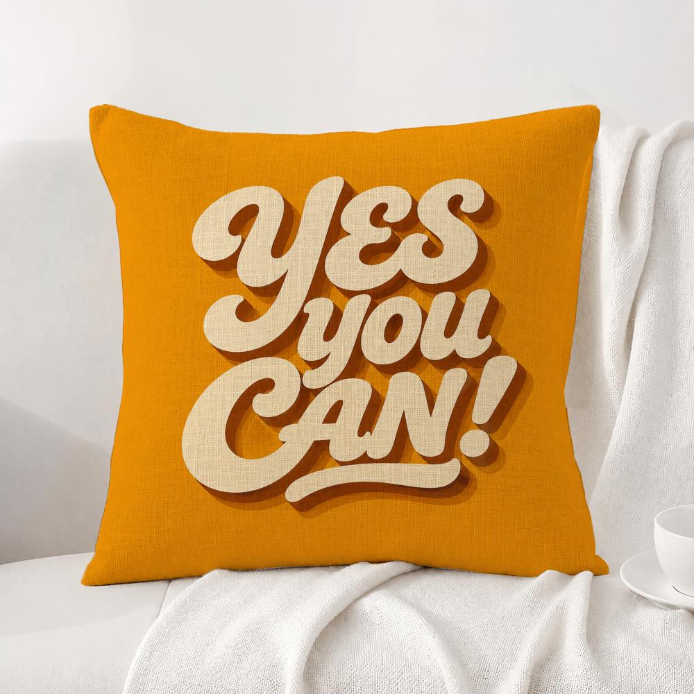 Slogan Yes You Can Cushion Cover Natural Linen Pillowcase Set AllinOne Decor Cushion Cover for Sofa Bedroom Chair