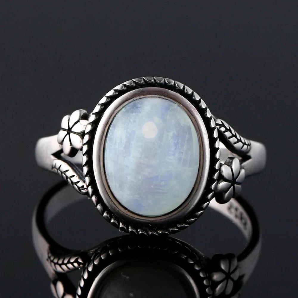 Круглые Овальные Большие Натуральные Лунные Камни Кольца Женские S925 Серебряные Кольца Подарки Винтажные Тонкие Ювелирные Изделия