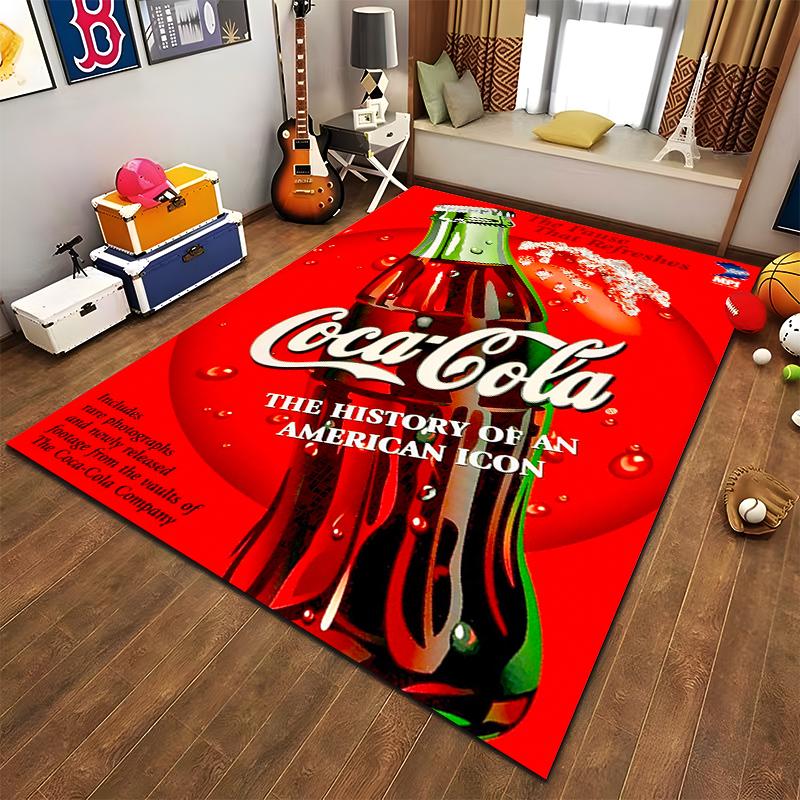 Red Coca-Cola Bottle Carpet with Logo and Text, Retro Style Design Suitable for use as an anti-slip for living room bedroom sofas