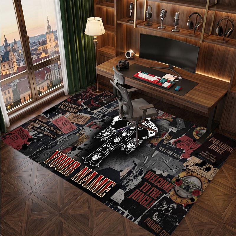 Guns N’ Roses Personalized Crystal Velvet Carpet, Customized Name Text Soft Anti‑Slip Rug for Living Room Bedroom