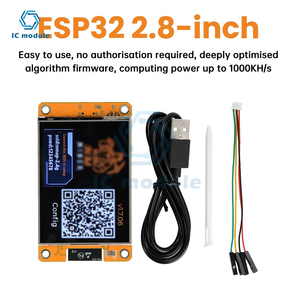 Плата разработки ESP32 с 1,54-дюймовым/2,8-дюймовым сенсорным экраном, WiFi, Bluetooth, модуль майнера 1060 кГц/с, настольные часы, подарок