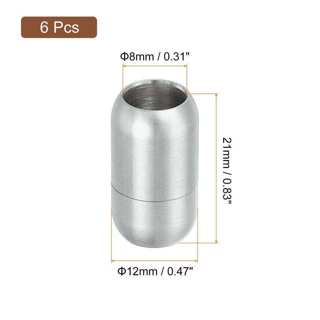 Leather Cord End 6pcs 8mm Hole Leather Cord End Cap Closure Leather Cord for DIY Supplies Silver [uxcell] Clasp, Clasp, Buckle, Craft,