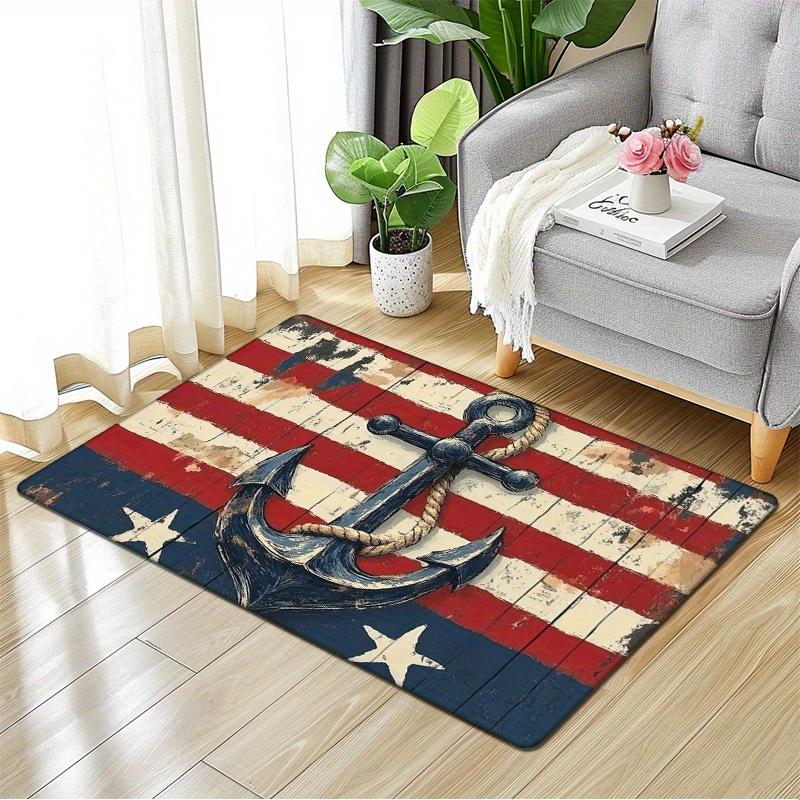 1pc Flannel Thickened 0.47inch Ocean Style Welcome Mat, Vintage Anchor Decorative Door Mat, Non-Slip Mat Floor Mat Suitable for