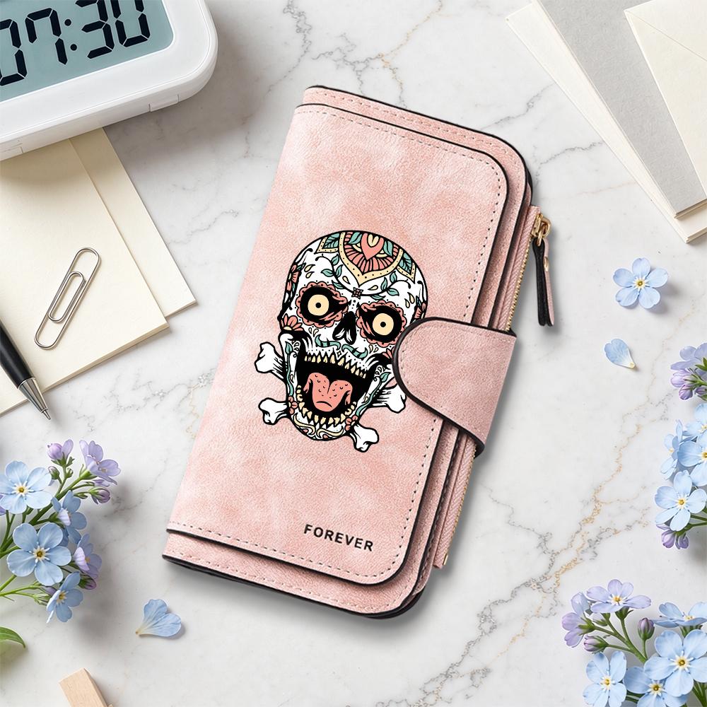 Fashion Sugar Skull Pattern Long Wallet Casual Multifunctional Portable Card Holder Coin Purse