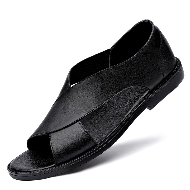 Fashion New Summer Men's Casual Leather Sandals With Cross -Strap Design Beach Shoe Lightweight And Comfortable Outdoor Walking Slippers