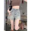 Ripped Denim Shorts Women's Summer Vintage High-waisted Slimming Design Wide-leg Pants