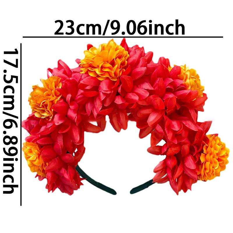 1Pc Day Of The Dead Artificial Marigold Hair Band Faux Chrysanthemum Headband Halloween Festival Party Flower Crown For Women