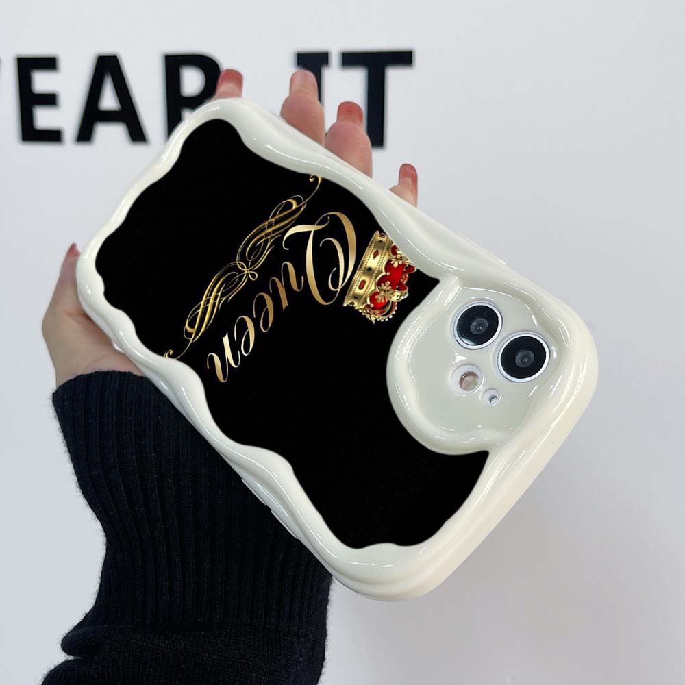 Чехлы для телефонов iPhone 11, 12, 13, 14, 15 Pro Max 7, 8 Plus Infinix Hot 40 Realme C55 C35 OPPO A17 A30 King Queen, эксклюзивный мягкий чехол с кремовым узором