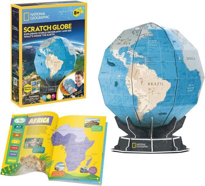 Puzzle 3D Globe Terrestre - Maquette à Gratter - Bleu - Pour Enfants à Partir de 8 Ans - Sans Colle ni Outils