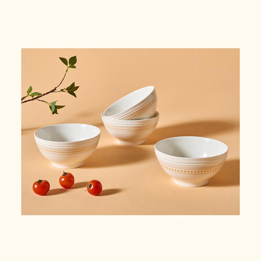 Керамическая миска для лапши CORELLE Rosemont, 4 шт., столовая посуда, цвет слоновой кости и оранжевый