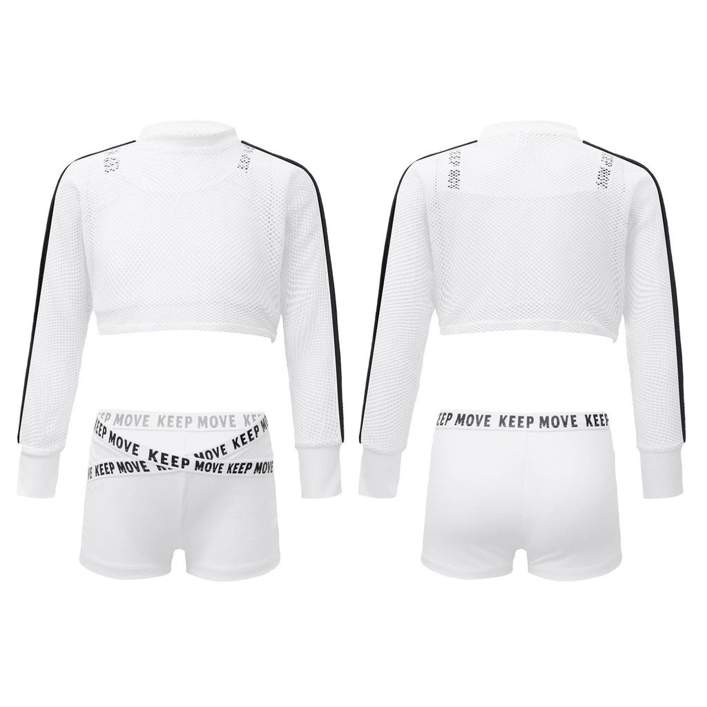 Крутые танцевальные наряды в стиле хип-хоп для девочек, комплект из 3 предметов, короткая сетчатая блузка для тренировок с топом на бретелях и шортами для мальчиков, одежда для уличных танцев