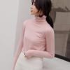 Pile Collar Tight Fit Knitted Pullover Tops Women Turtleneck Inside Solid Long Sleeve Knitting Sweater