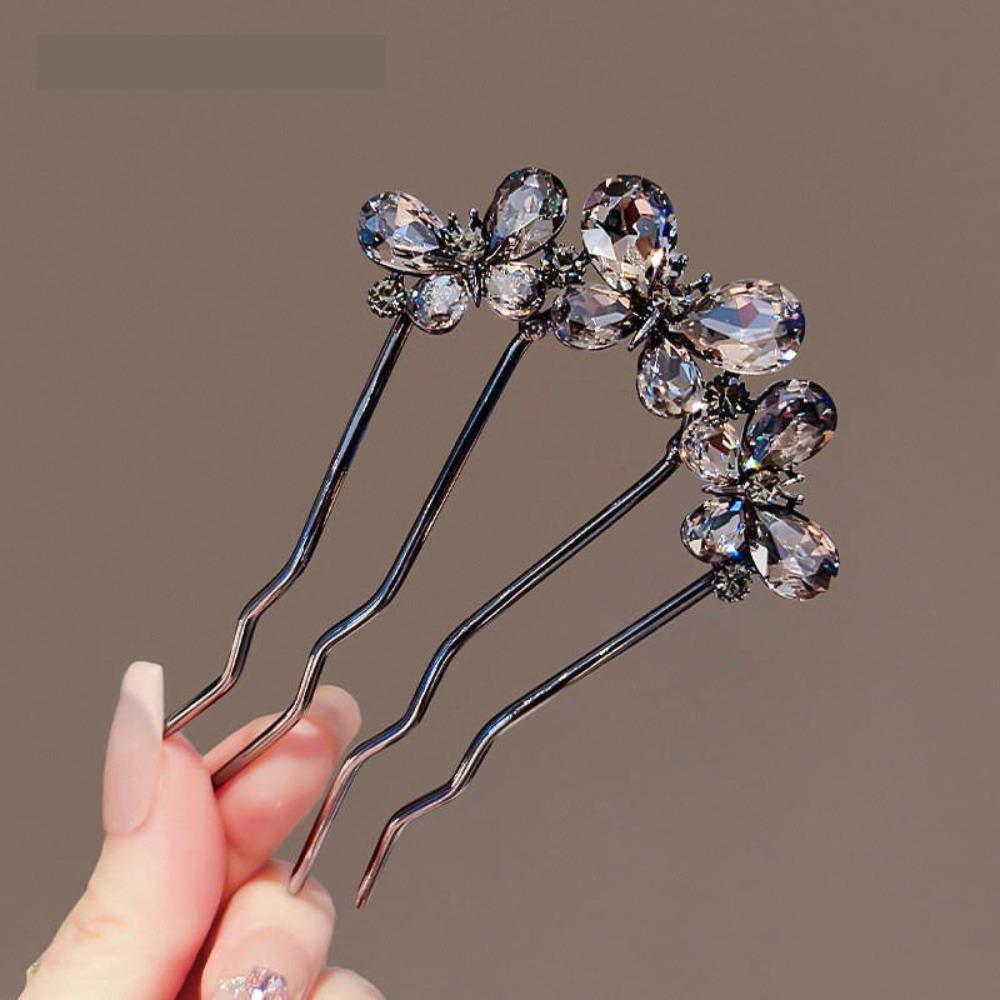 Geometric Toothed Insert Comb Rhinestone U-shaped Hair Clip Elegant Butterfly Hairpin Gifts