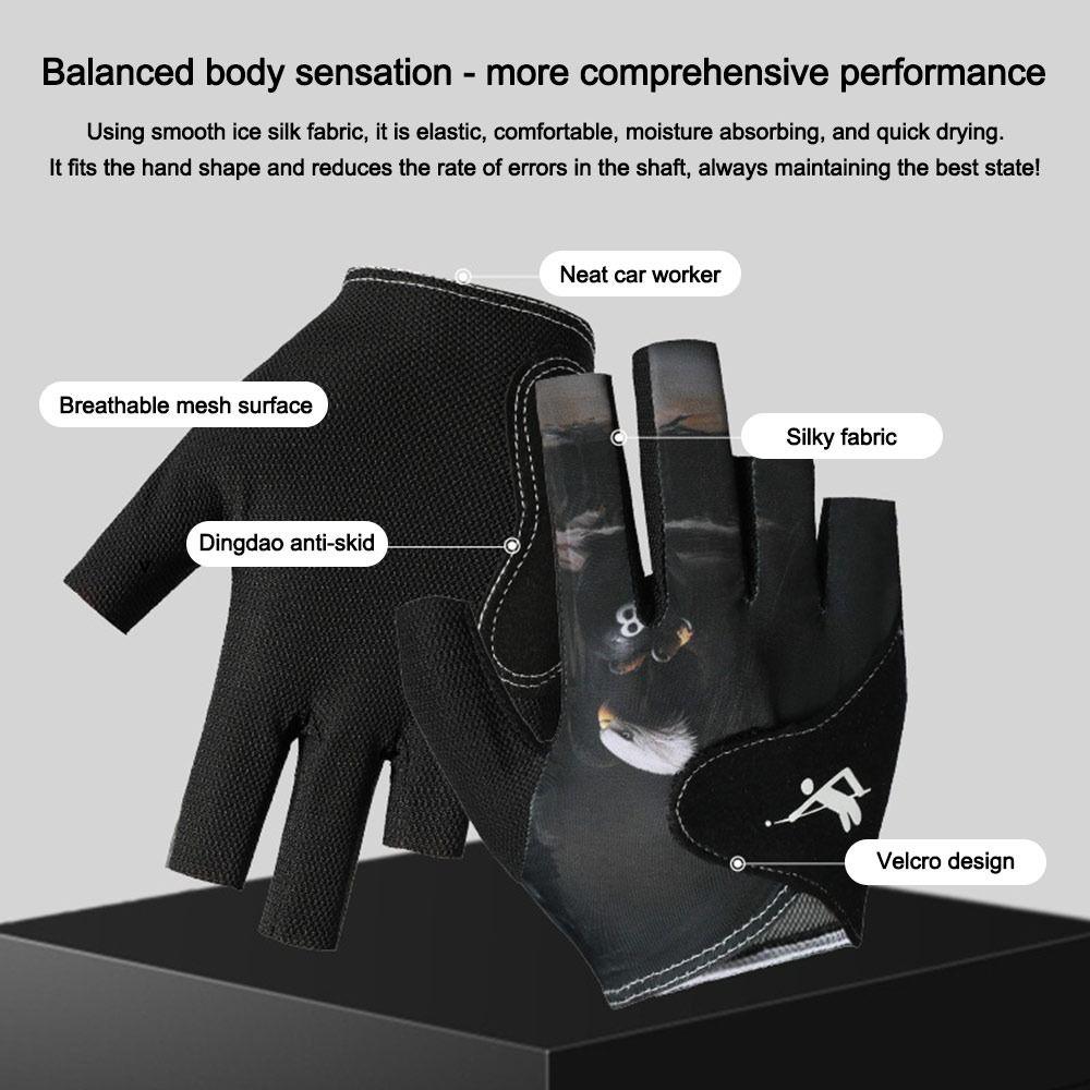 Billiards Glove Left Hand Half Finger Snooker Billiard Glove Non Slip Stickers Elastic Billiard Training Gloves Accessories