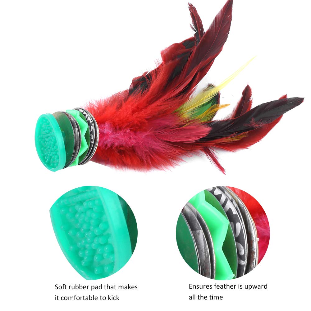 Set of 5 Feathered Foot Kick Shuttlecocks with Rubber Vivid 20cm Indiaca Dacau Shuttlecocks Base, Colors,