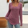 Women's Fashion Solid Color Square Collar Long Sleeve Button Casual T-shirt Top