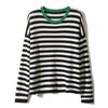 Round Neck Striped Clashing Knit Sweater Women's Sweater Gentle Style Loose Outer Top