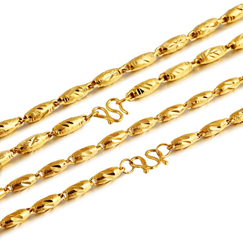Simulation 24k Gold Chain Sand Gold Olive Bead Necklace Men's Bold 999 Frosted Necklace