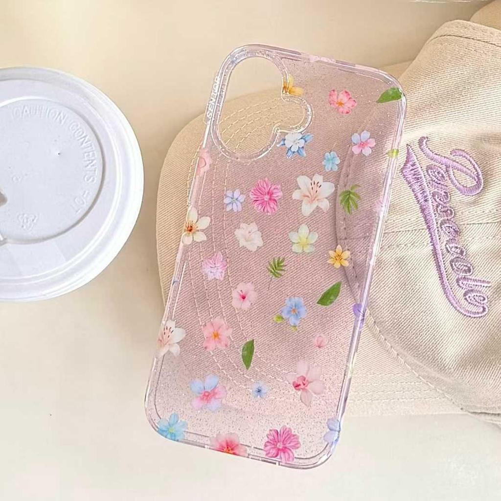 Корейский эстетичный чехол-цепочка с блестящими цветами для iPhone 14/15/16/17 Pro Max