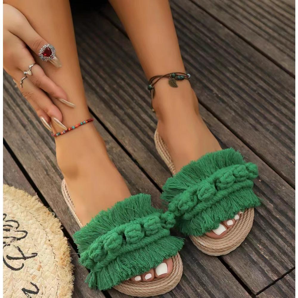 Женские модные шнурки с кисточками - нескользящие, износостойкие, удобные, мягкие подошвенные сандалии на плоском каблуке