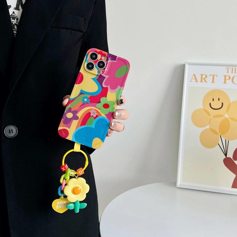 Милый мягкий силиконовый чехол с цветком тюльпана и ремешком для iPhone 14 15 13 12 11 Pro Max Plus 15Pro IPone 15Promax I15 женский чехол для девочек