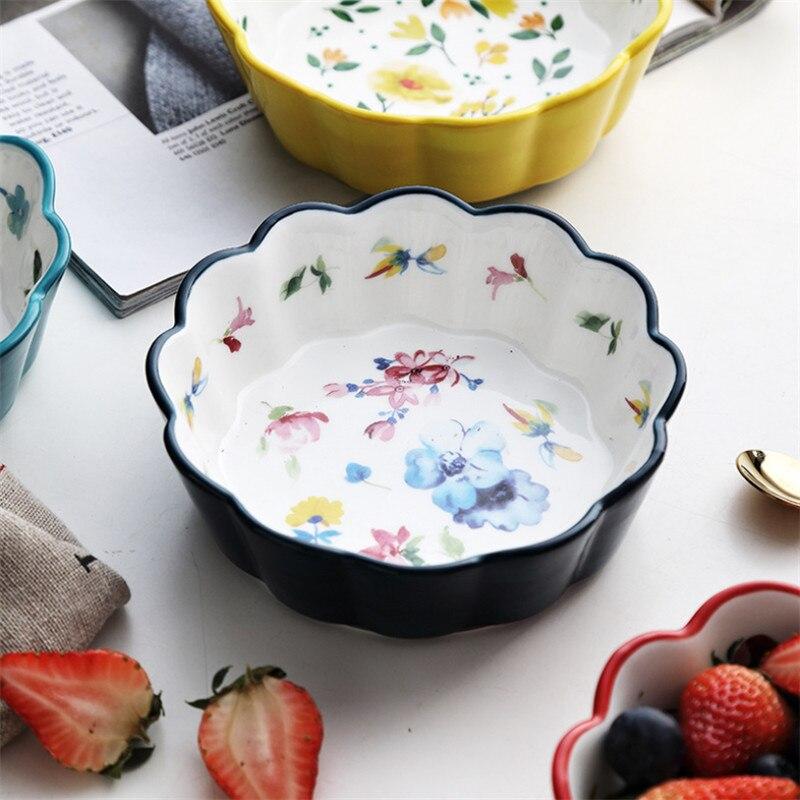 Скандинавская простая керамическая миска для торта с ручной росписью, красочная фарфоровая миска для супа с фруктами, кружевная миска для риса с закусками, посуда
