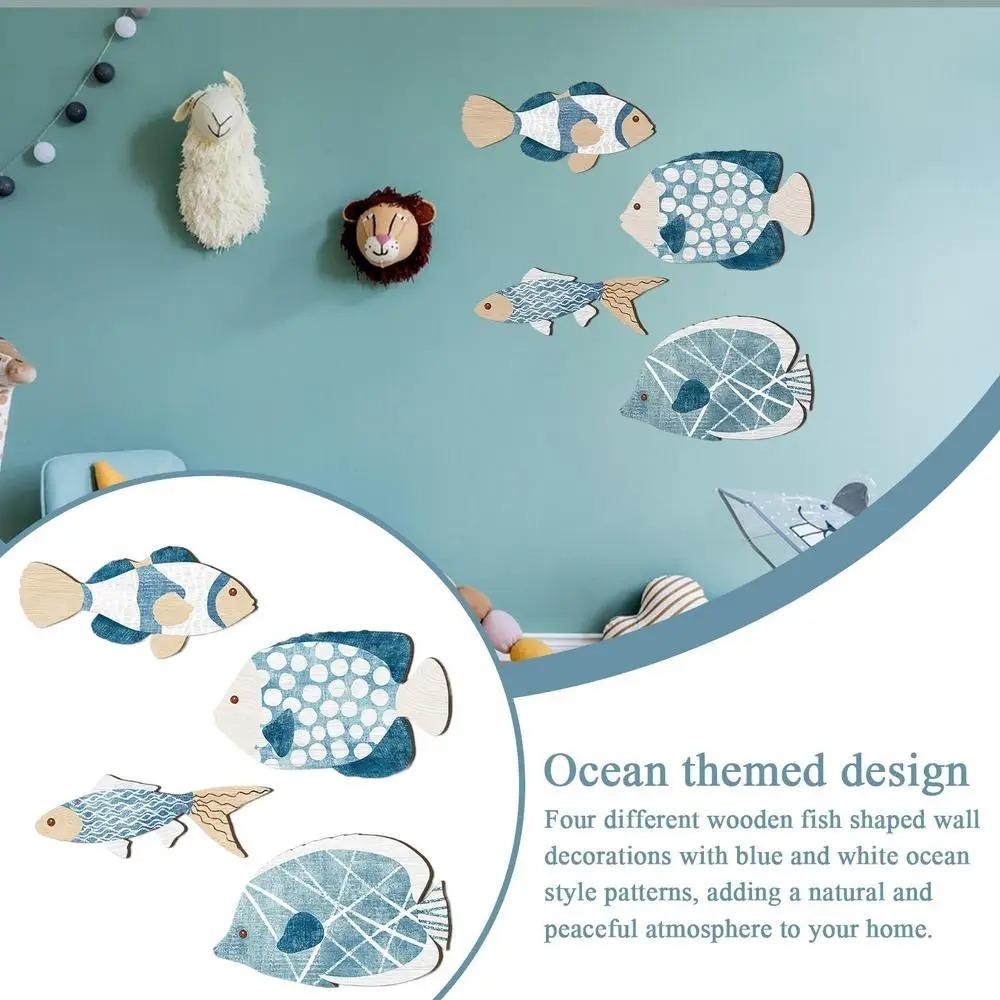4pcs Wooden Tropical Fish Wall Decoration Vintage Ocean Animal Ornaments  Kids Room Decor