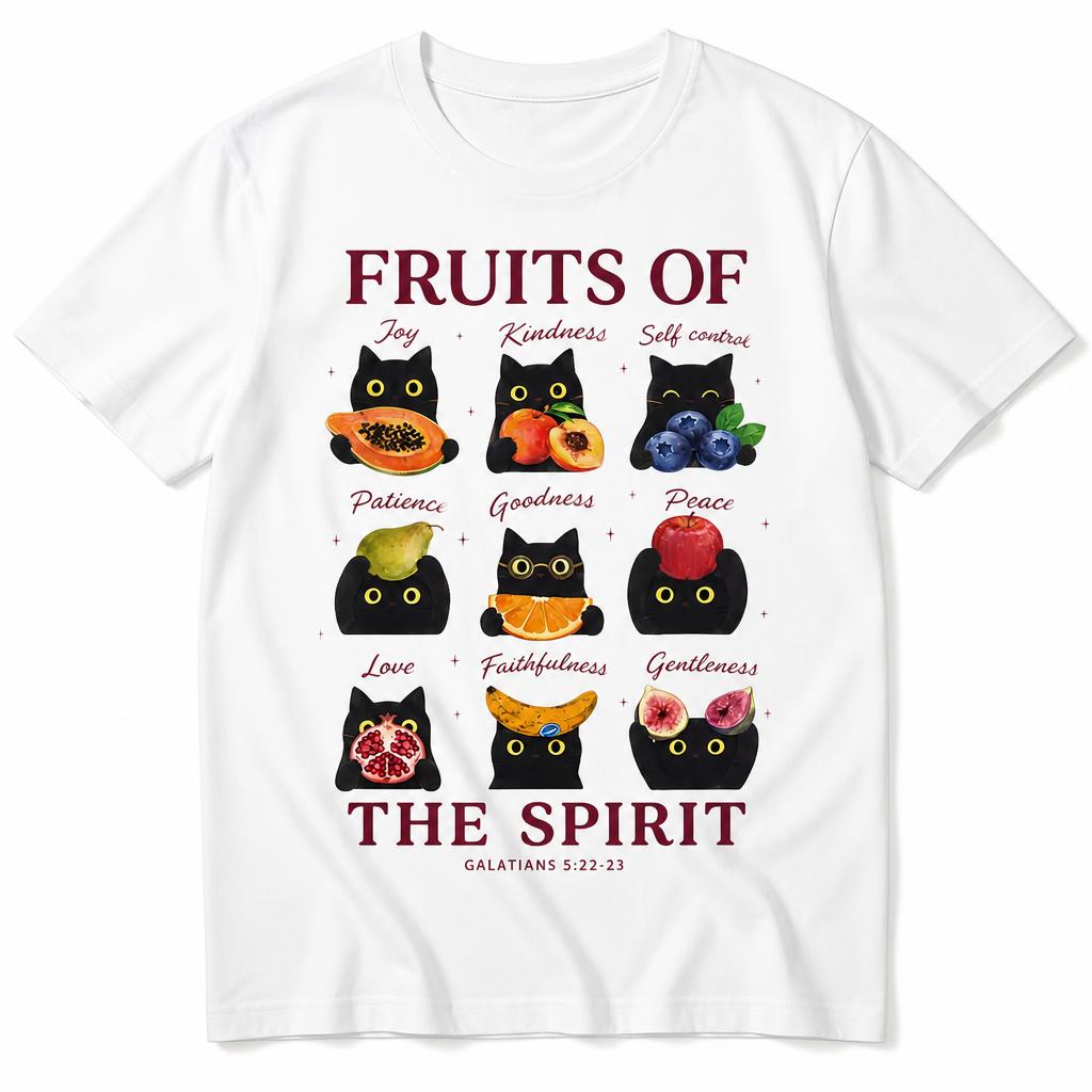 Fruits Of The Spirit Cute Black Cats Bible Verse Tshirts For Unisex Pure Cotton Tees Round Collar Short Sleeve T Shirts