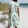 Short Sleeve Boho Dress For Women Casual Loose Fit Summer Sundress Floral Print Dress With Pockets
