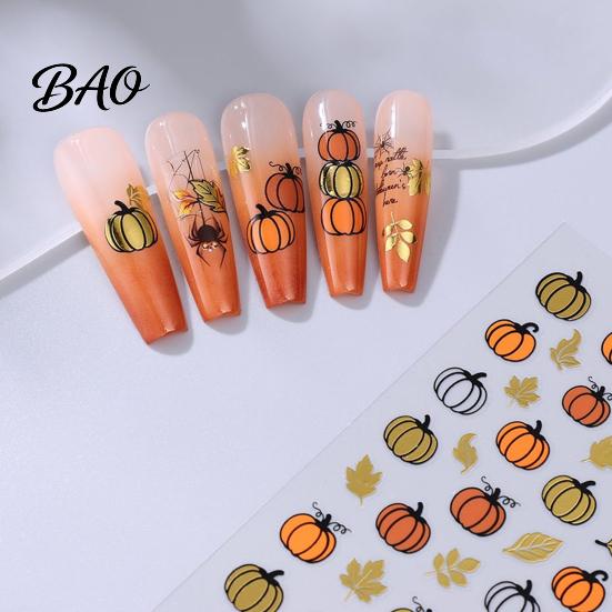 Manicure Embellishment Halloween Nail Decoration Stickers, 3D Embossed Pumpkin Ghost Bat Waterproof Accessories Decals, DIY for Holiday Party Flexible