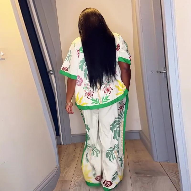 European and American large-size women's clothing printed casual suit loose and thin two-piece summer clothing new African style fashion