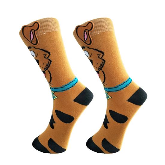1 пара носков с изображением животных из мультфильмов, хлопковые носки средней длины, эластичные манжеты в рубчик, носки для походов, спорта, машинная стирка, сохраняющие тепло, нескользящие, повседневные чулки