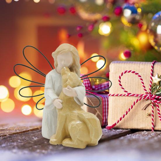 Статуэтка ангела и собаки, расписанная вручную из смолы, украшение для домашнего офиса, настольная мини-статуэтка ангела, девочки и собаки, подарок для любителей собак