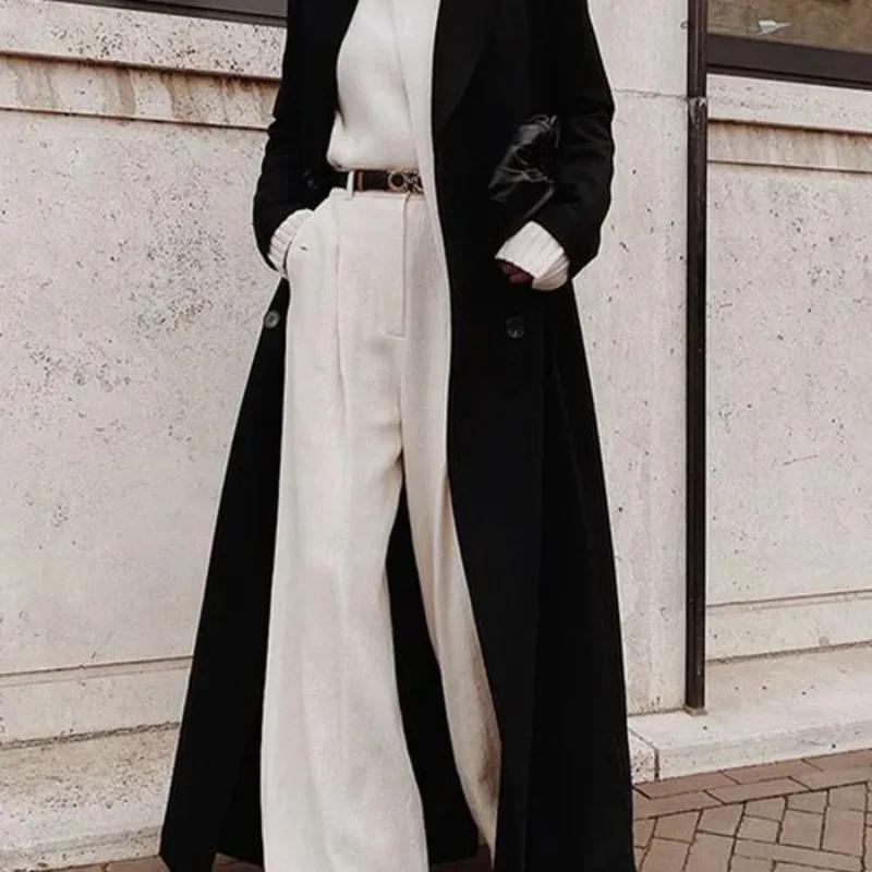Autumn Winter Women Coat Chic Loose Casual Long Oversize Warm Thick Trench Coat Wool Blend Jacket Outwear Women's Clothing