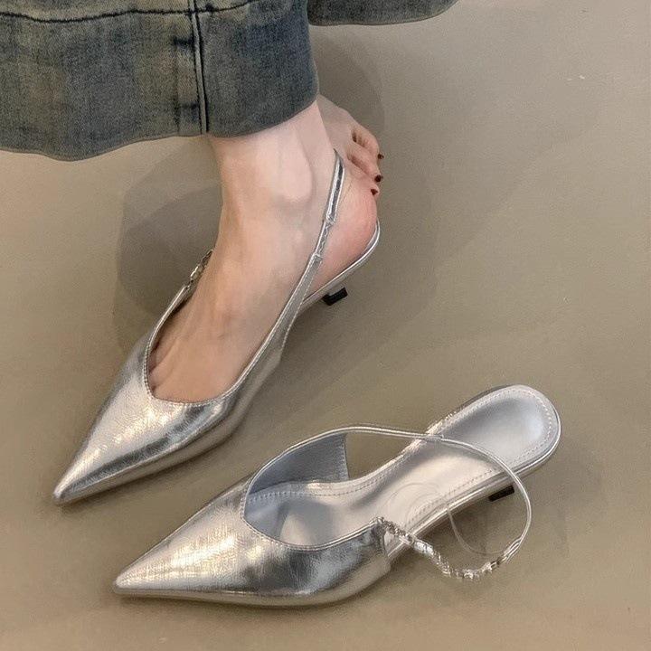 Знаменитые туфли на высоком каблуке весенне-летнего темперамента элегантные со стразами с острым носком с неглубоким вырезом на тонком каблуке с сумкой на носке пустые сандалии