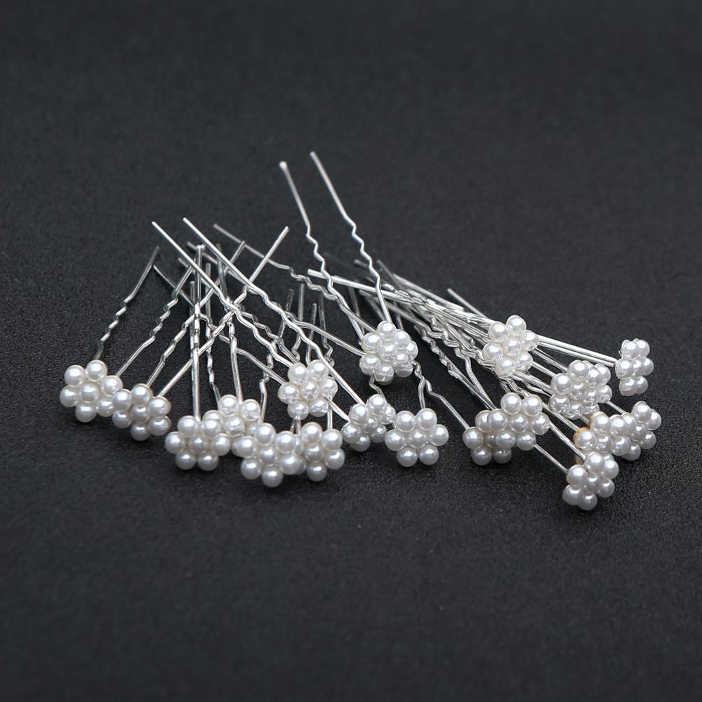 20pcs Fashion Luxury Pearl Plum Blossom Bridal Hairpin Vintage U-Shape Alloy Hairpin Fork Floral Headpiece Wedding Hair Jewelry
