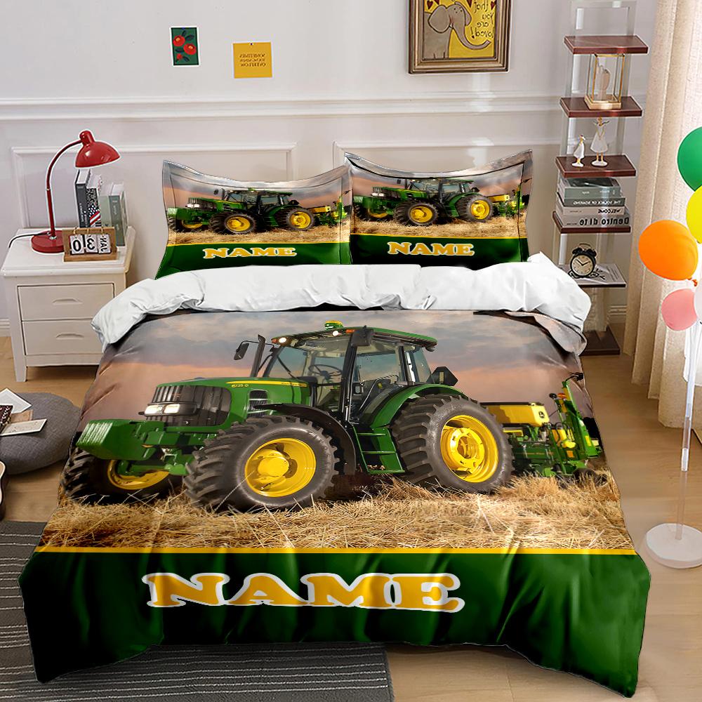 Имя Настраиваемый Трактор Принт 3шт Пододеяльник Наволочка Постельное Белье Комплект Детский Взрослый Удобный Комплект Постельного Белья Роскошный Подарок
