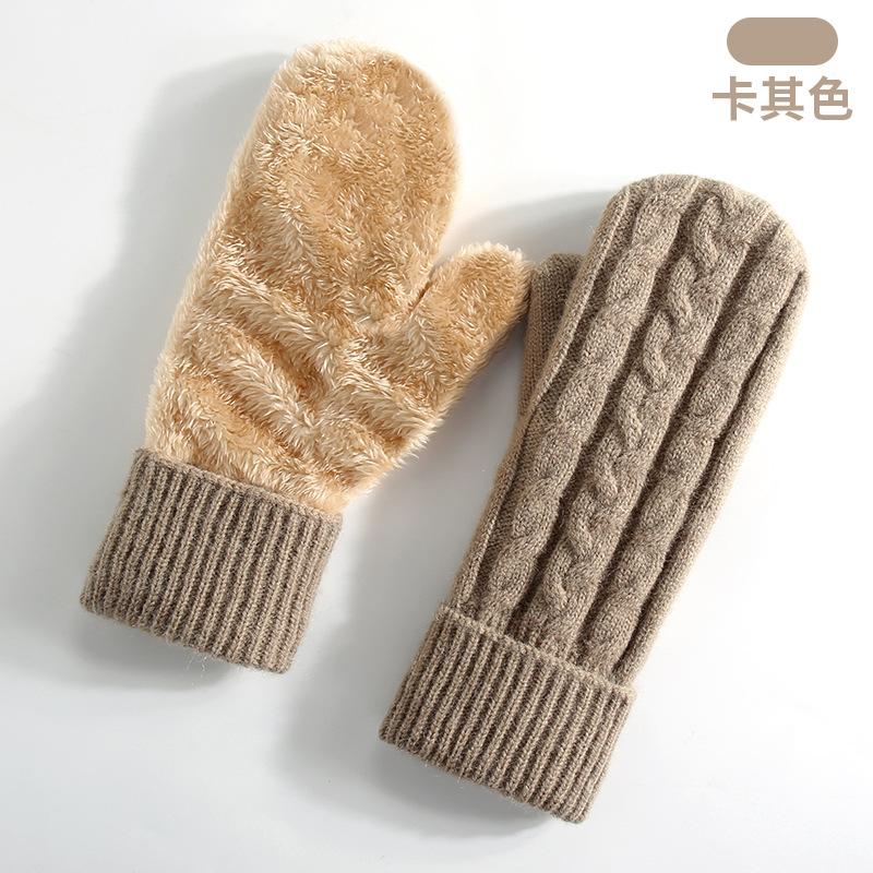 New Winter Thermal Gloves Women's Fleece Thickened Mittens Cycling Skiing Wool, Bag Cover Knitted Gloves