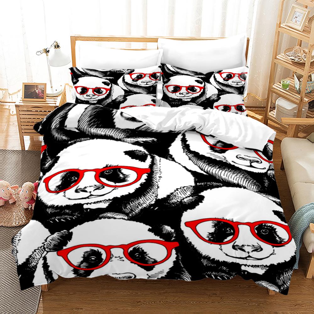 3D Panda Duvet Cover Set King Size Cute Panda Bamboo Bedwear Set Black White Bear Polyester Quilt Cover для мальчика, ребенка, для спальни