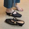 Square Head Woven Hollow Outer Wear Slippers Inner Height Increase Belt Metal Buckle Bag Head Thick Heel Fashion Sandals Women's Summer