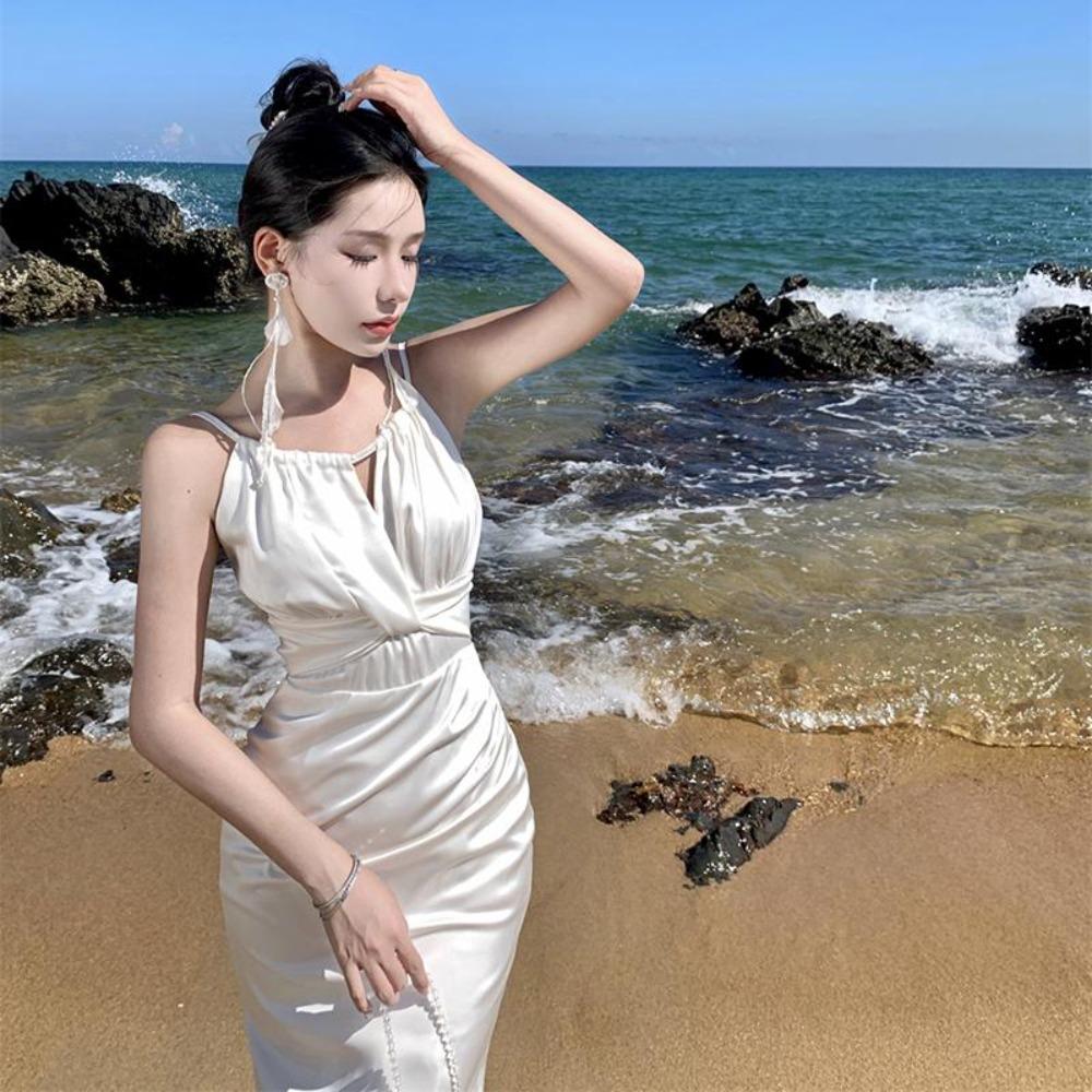 Макси-платья для женщин Вечерние Элегантные Без рукавов Женские Vestidos Русалка Халат 2026 Модные Обтягивающие Женские С О-образным вырезом Однотонные Цельные Платья