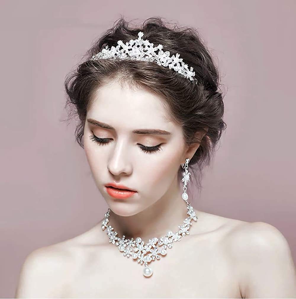 BQuel Свадебные аксессуары для волос невесты Украшения для волос Тиара Ожерелье Серьги Набор Свадебный Цветочный Венок Корона Арт Свадебный Подарок Презент Изменение Цвета