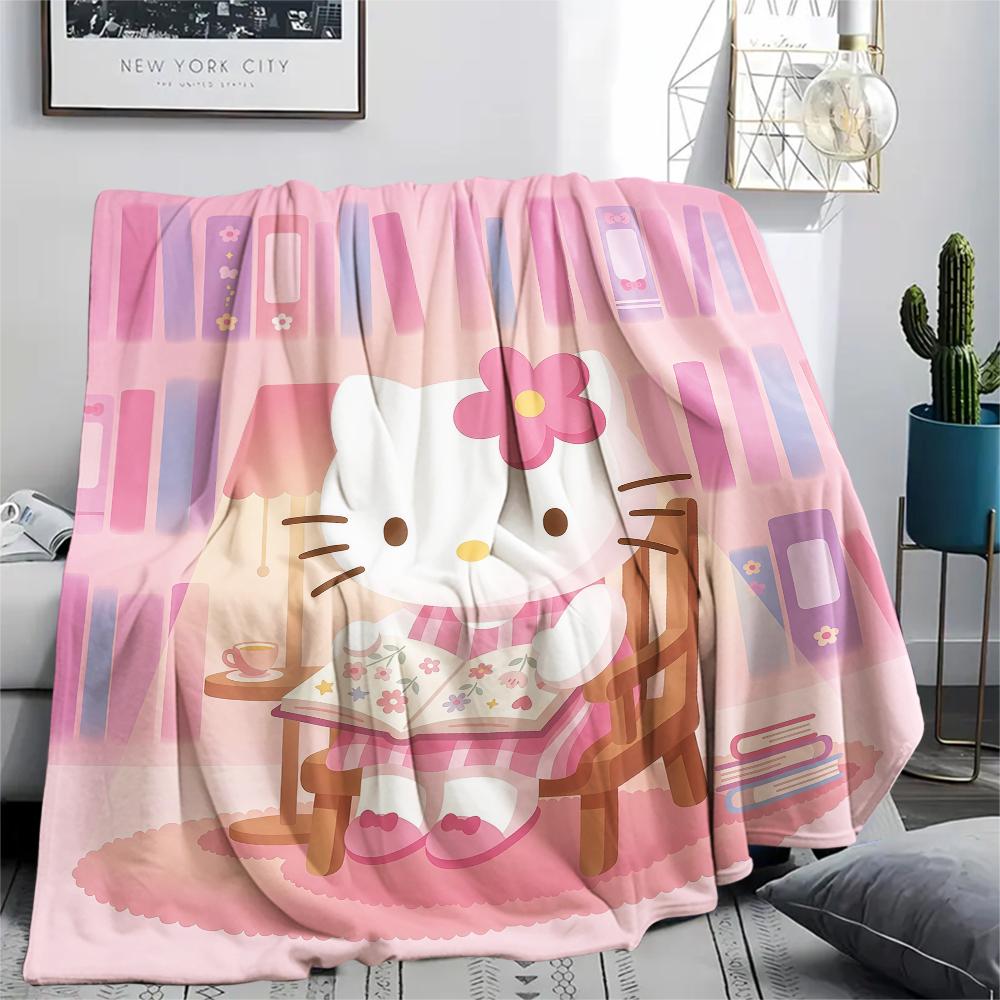 1 шт. Фланелевое одеяло с милым принтом Hello Kitty, Высокое качество, Для всех сезонов, Декор для дома, Тепло и уют, Идеально для рождественских подарков