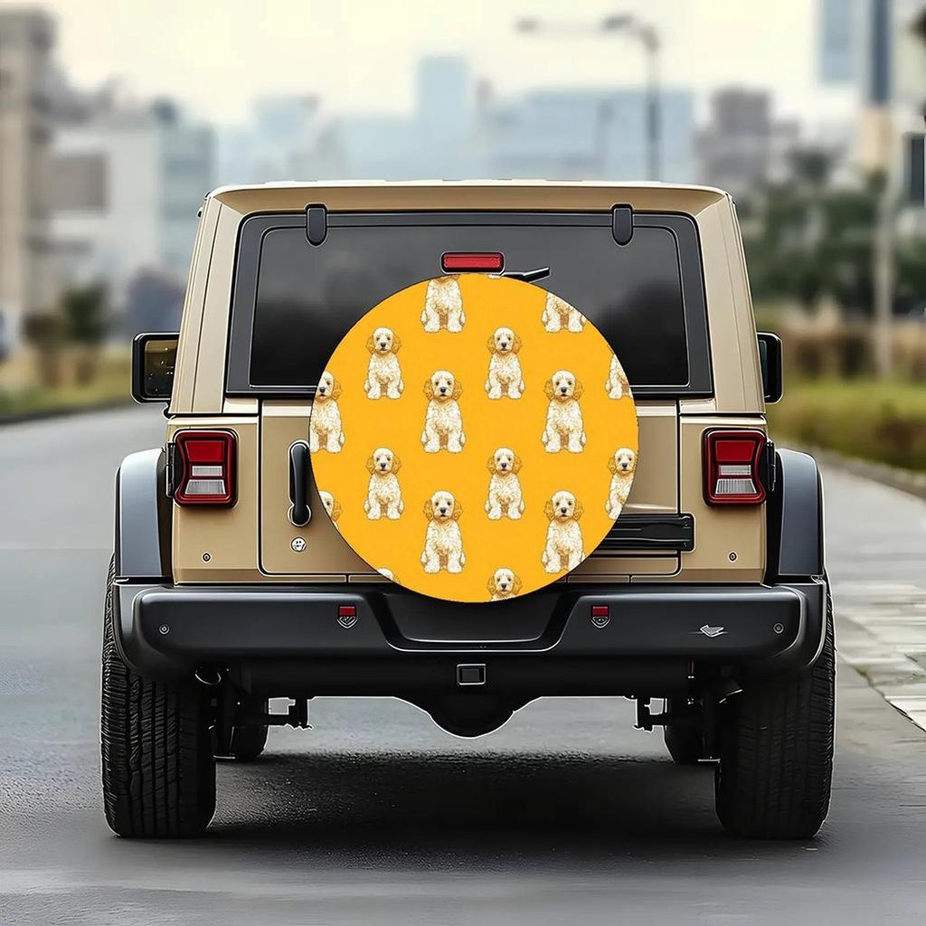 Golden Doodle Dog Pattern Tire Cover Universal Wheel Protector Durable Polyester Weatherproof Spare Tire Cover