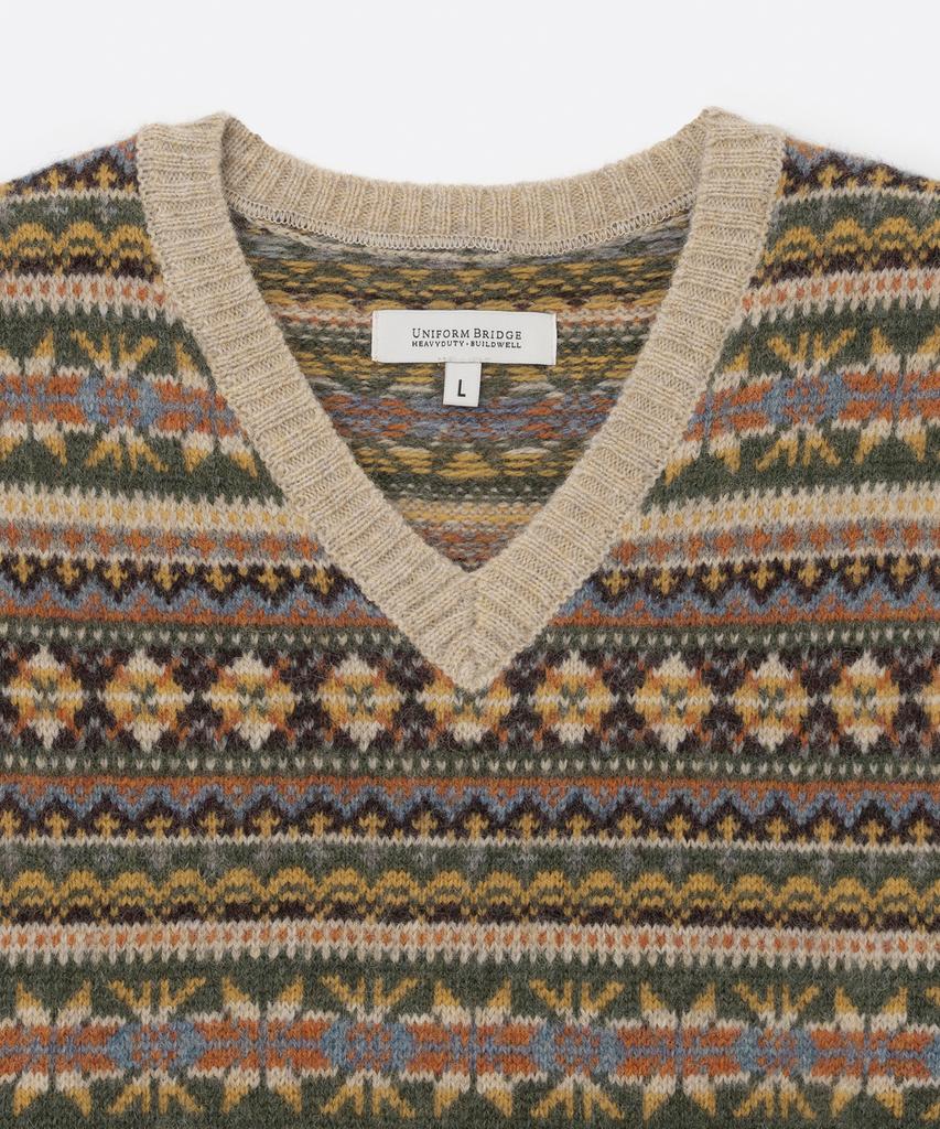 UNIFORM BRIDGE Вязаный жилет в стиле Fair Isle Бежевый