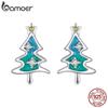 BAMOER 925 стерлингового серебра Рождественская елка серьги-гвоздики Милые серьги для женщин Эмаль Процесс кубический цирконий Изящные ювелирные изделия Подарок