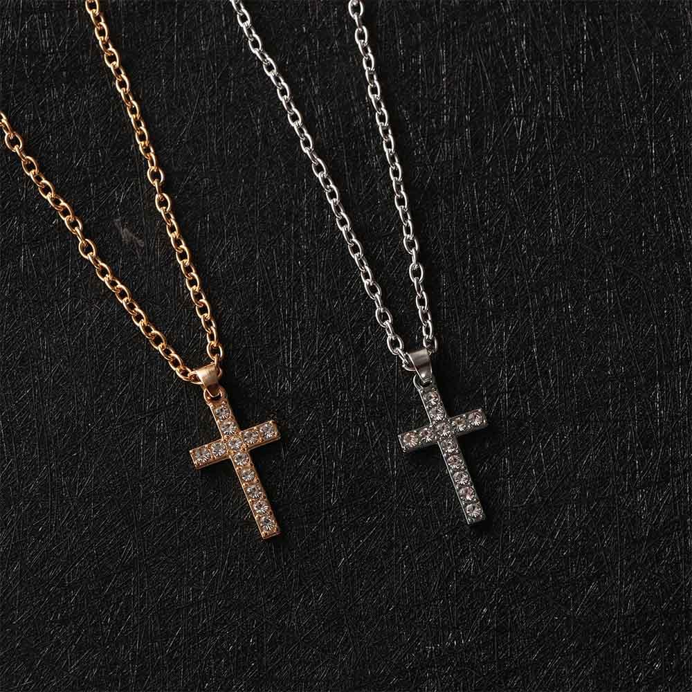 Shiny Zinc Zinc Alloy Rhinestone Pendant Cross Korean Style Cross Necklaces Women Necklaces Clavicle Chains