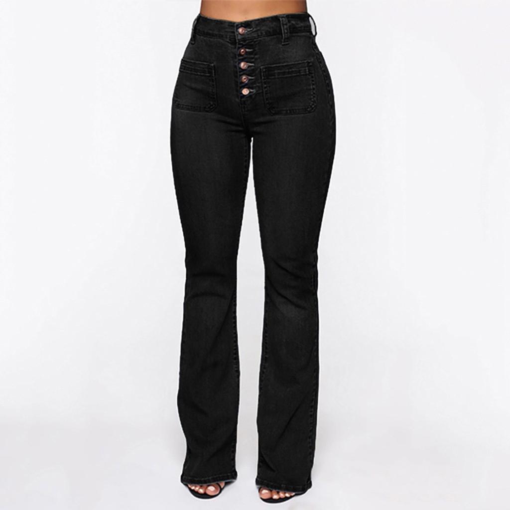 Women's Fashion Solid Color Washed Casual High-Waisted Jeans